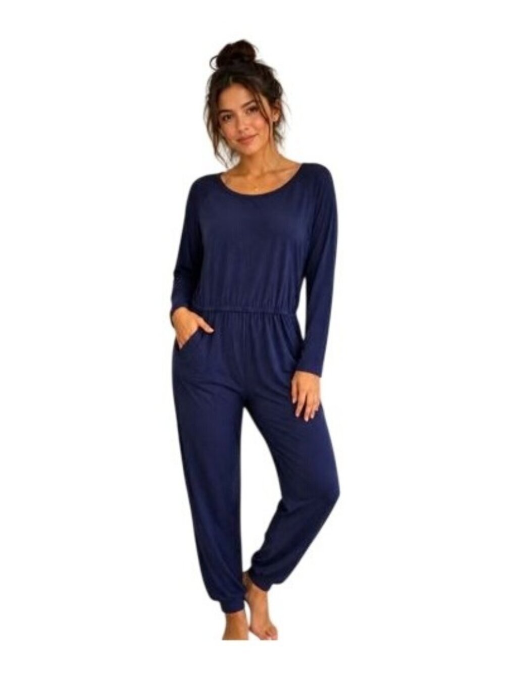 Women's Navy Long-Sleeve Jumpsuit